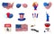 Big Set of American Independence Day Icon. Happy 4 th July. Cartoon Vector illustration