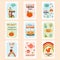 Big set of autumn greeting cards. Cozy quotes and cute things.