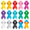 Big Set of Awareness Ribbons. Multicolored symbols of support or solidarity for many advocacy groups.