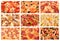 Big set of the best Italian pizzas close-up, selective focus