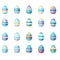 Big set with blue painted eggs. Festive Easter elements can be used for spring illustrations