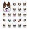 Big set of brown dog flat cartoon emoticon faces Characte