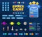 Big set buttons icons elements for Space game cartoon casual games and app. 2D video game UI kit icon for mobile games