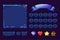 Big set Cartoon neon blue stone assets and buttons For Ui Game, GUI icons