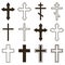 Big set of christian orthodoxy crosses in different styles and shapes isolated on white background