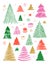 Big set of Christmas Tree doodle. Hand drawn vector conceptual colored graphic sketch illustration. Stock elements for