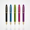 Big set of colored office ink pens on white background.