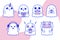 Big set of cute friendly ghosts in trendy colors, isolated vector illustrations