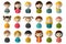 Big set of different avatars of children. Boys and girls on a white background. Minimalistic flat modern icon set portraits.