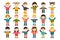 Big set of different cartoon children figures. Boys and girls on a white background. Minimalistic flat modern icon set portraits.