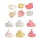 A big set of different forms of cream and smears. Cosmetics, food, cream of white, pink beige, yellow colors