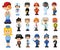 Big set of the different professions flat cartoon characters. Group of workers isolated on white background.