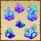 Big set fancy blue fairy flowers, six items