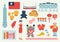 Big set of flat elements Taiwan content and Chinese new year such as Taiwanese street food, nation and etc.,including hand drawn