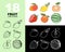 Big set of fruit icons, black line, white line icons and colored icons. Templates, print, illustration