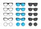 Big set of glasses. Sunglasses, Black silhouettes glasses, eyeglasses. Vector illustration