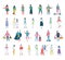 Big set group of diverse flat cartoon characters style young people couples in different poses standing together
