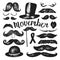Big set of hand drawn vector mustache. Collection of cartoon barber silhouette hairstyle . Various types of whiskers