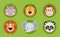 Big set head of animals icons. Vector collection funny face of animals.