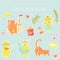 Big set of icons, stickers of funny summer cats