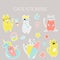 Big set of icons, stickers of funny summer cats