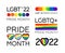 a big set of logos, icons, stickers and inscriptions with symbols of the LGBT