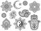 Big set of Mehndi flower pattern, mandala, Star and Crescent, Yin-yang symbol and Hamsa for Henna drawing and tattoo. Decoration