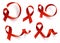 Big set of realistic red ribbons, world aids day symbol, 1 december, vector illustration. World cancer day - 4 february.