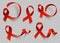 Big set of realistic red ribbons, world aids day symbol, 1 december, vector illustration. World cancer day - 4 february.