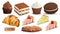 Big Set of Realistic Vector Confectionery. Illustration of sweets cakes and cupcakes