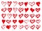 Big set of red grunge hearts. Design elements for Valentines day. Vector illustration heart shapes. Isolated on white