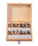 Big set of roundover router bits for woodworking in wooden box i