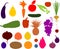 Big set of silhouettes of different vegetables and fruits