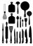 Big set of silhouettes of kitchenware. Kitchen vector icons. Ill