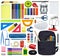 Big set of stationery and school bag. Isolated