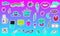 Big Set of Vaporwave Styled Colorful Modern Patches or Stickers. Fashion cyan magenta patches. Cartoon 80\\\'s - 90\\\'s retrowave sty