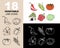 Big set of vegetables icons, black line, white line icons and color icons. Templates, print vector