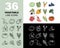 Big set of vegetables icons, black line, white line icons and colored icons. Templates