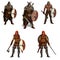 Big set of viking warriors with shields and swords and axes isolated realistic illustration.