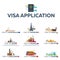 Big set Visa to the country. Australia, France, Italy, USA, Russia, Egypt, England, China, Dubai. Document for travel. Vector flat