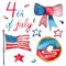 Big set of watercolor elements for July 4th celebration. Beautiful handdrawn illustration isolated on white background