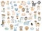 Big set of wild cartoon animals pets. Cute handdrawn kids clip art collection.