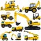 Big set of yellow heavy machines - ground works