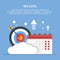 Big or significant date. Image of calendar and target on background of cloud. Flat vector illustration isolated on blue
