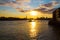 Big sky and a barge boat on Thames River, London