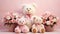 Big and small teddy bears sitting pink,Generate AI