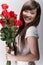 Big smile on asian girl with roses
