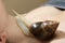 Big snail on a girls body in spa. Relaxation and rejuvenation.