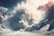 A big snow avalanche in mountains with snow peaks in the background