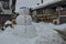 Big snow-man at street in Bansko town